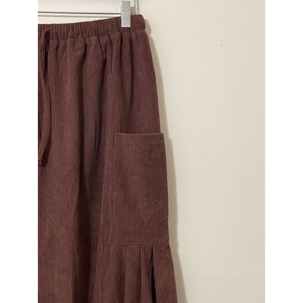 Tarse Brown Corduroy Wide Leg Cargo Pants  Drawstring Casual Utility Medium - Picture 2 of 7